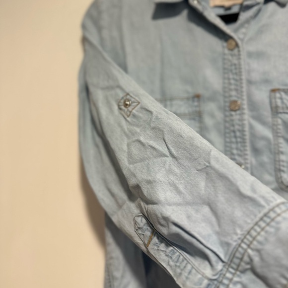 7 for all mankind Women’s Med. Chambray Shirt Button Down Casual Lagenlook Blue. - Picture 7 of 12
